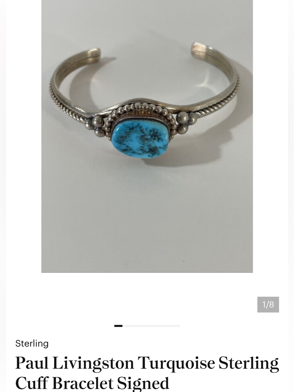 Paul Livingston Turquoise Sterling Cuff Bracelet Signed